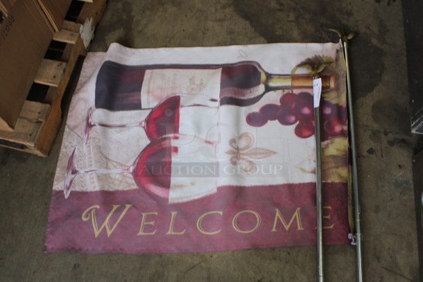 Welcome Flag and 2 Metal Poles! 74" - Image 2 of 5