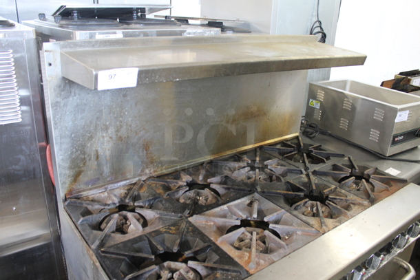 Migali C-RO8-NG Stainless Steel Commercial Natural Gas Powered 8 Burner Range w/ 2 Ovens, Over Shelf and Back Splash on Commercial Casters. - Image 2 of 12