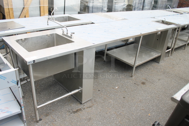 BRAND NEW! Stainless Steel Commercial Table w/ Sink Bay, Faucet, Handles and Under Shelf. Bay 24x20 - Image 1 of 12