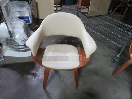 Wooden Arm Chair With Beige Cushioned Seat And Back. 2XBID