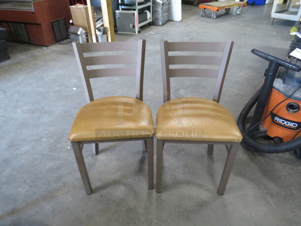 Brown Metal Chair With Brown Cushioned  Seat. 2XBID