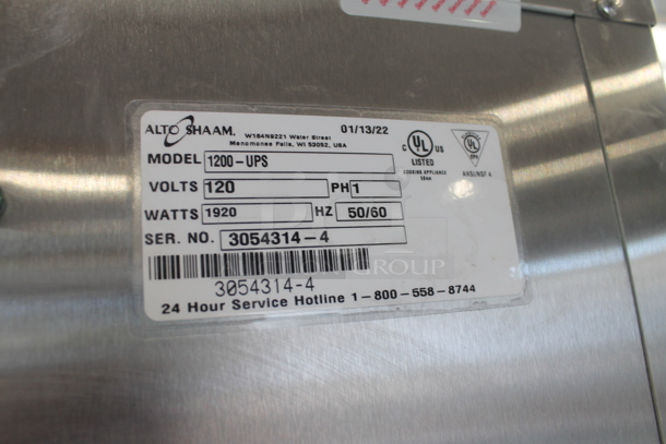 BRAND NEW! 2022 Alto Shaam 1200-UPS Commercial Stainless Steel Electric Double Deck Heating Holding Cabinet With Pan Racks on Commercial Casters. 120 V, 1 Phase. Tested and Working!   - Image 6 of 9