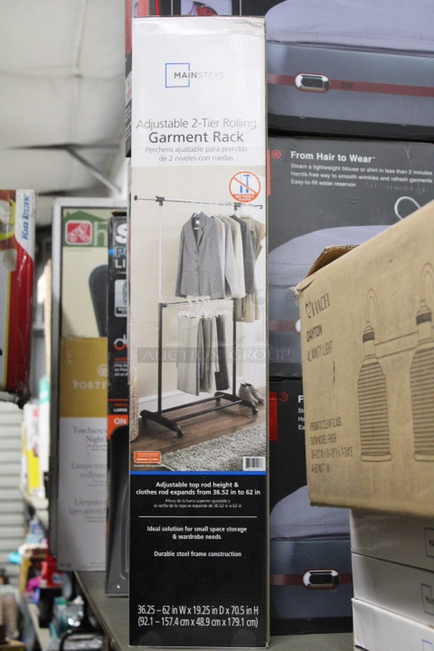 Main Stays Adjustable 2-Tier Rolling Garment Racks. 11x Your Bid - Image 1 of 1