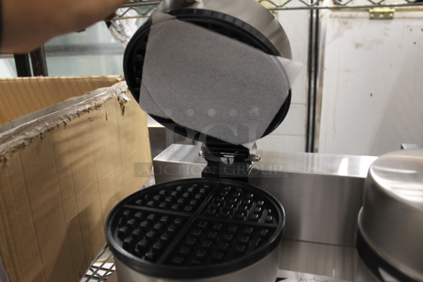 BRAND NEW SCRATCH AND DENT! 2023 Carnival King 382WSM22 Stainless Steel Commercial Countertop Double Waffle Maker. 120 Volts, 1 Phase. Tested and Working! - Image 3 of 5