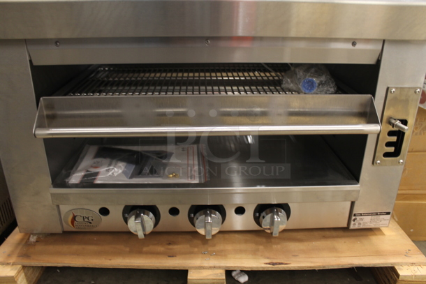 BRAND NEW SCRATCH AND DENT! Cooking Performance Group CPG 351S36SBN Stainless Steel Commercial Natural Gas Powered Salamander Broiler Cheese Melter. 36,000 BTU. Tested and Working! - Image 3 of 5