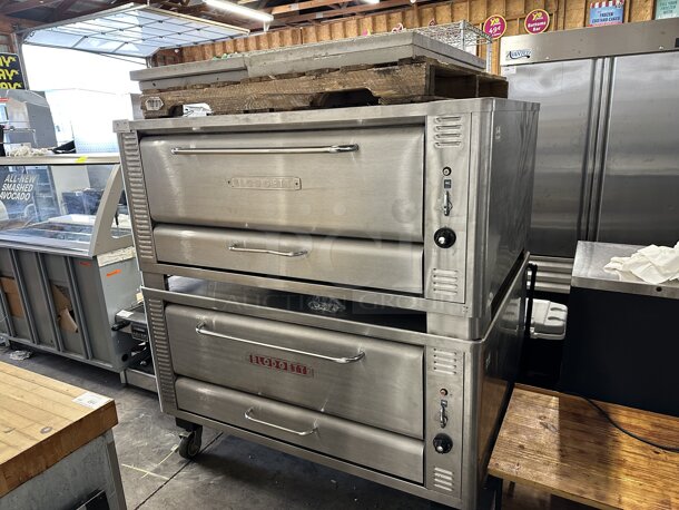 2 2017 Blodgett 1048B Stainless Steel Commercial Natural Gas Powered Single Deck Pizza Ovens w/ Cooking Stones. 2 Times Your Bid!
