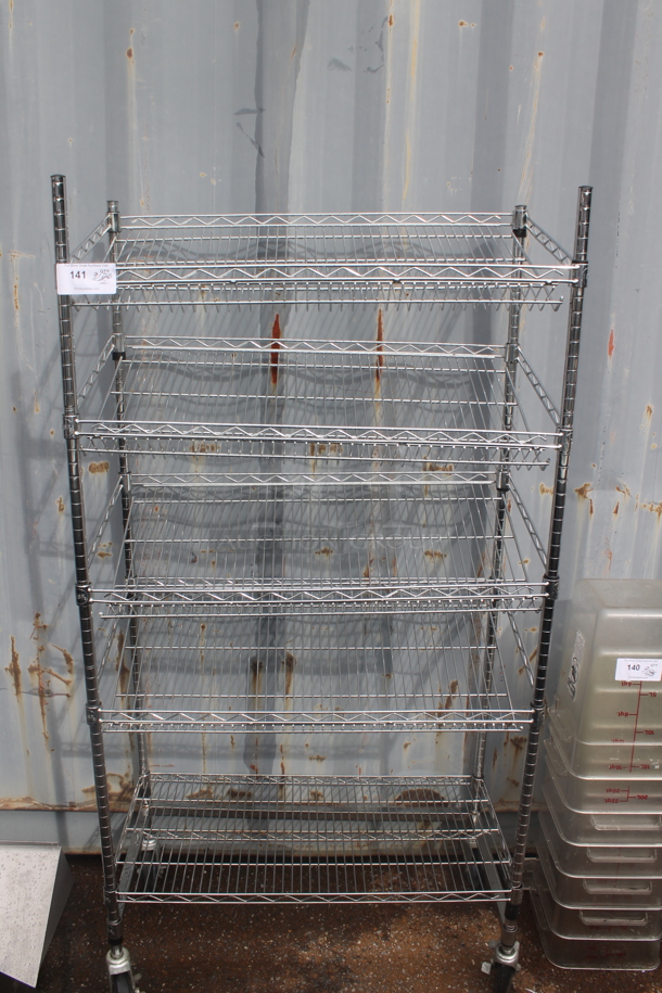 Chrome Finish 5 Tier Wire Shelving Unit. BUYER MUST DISMANTLE. PCI CANNOT DISMANTLE FOR SHIPPING. PLEASE CONSIDER FREIGHT CHARGES. - Image 1 of 1