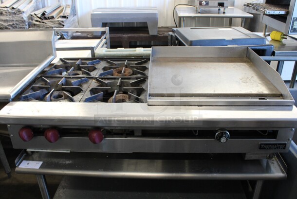 Thermatek Stainless Steel Commercial Countertop Natural Gas Powered 4 Burner Range w/ Flat Top Griddle. 48x31x15