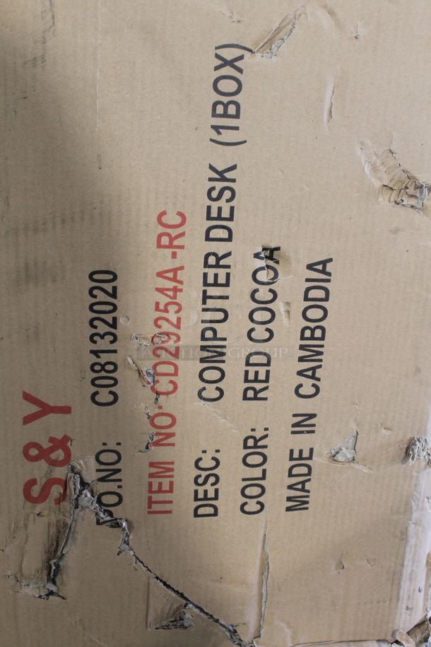 BRAND NEW IN BOX! S&Y Computer Desk, Red Cocoa. - Image 2 of 6