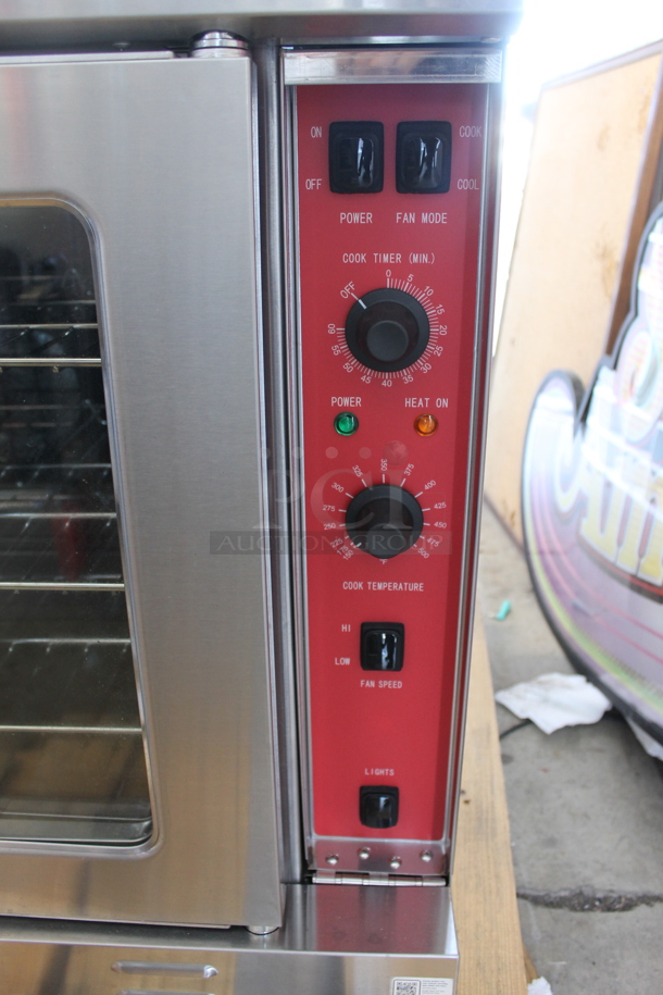 BRAND NEW SCRATCH AND DENT! Cooking Performance Group CPG 351FEC100D Stainless Steel Commercial Single Deck Standard Depth Full Size Electric Convection Oven w/ View Through Doors, Metal Oven Racks and Thermostatic Controls. Comes w/ Legs. 240 Volts, 1 Phase. - Image 2 of 8