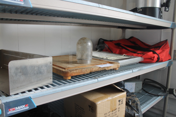 ALL ONE MONEY! Lot of 2 Tiers Worth of Various Items Including Red Insulated Food Carrying Bag and Wooden Cutting Board! - Image 2 of 12