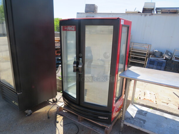 One Beverage Air 2 Door Glass Display  Cooler With 2 Racks. Working Not Cold. 115 Volt. Model# MM14GE. 37X24X56 - Image 2 of 5