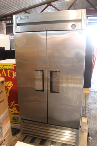2016 True T-35 Stainless Steel Commercial 2 Door Reach In Cooler w/ Poly Coated Racks. 115 Volts, 1 Phase. Tested and Working!