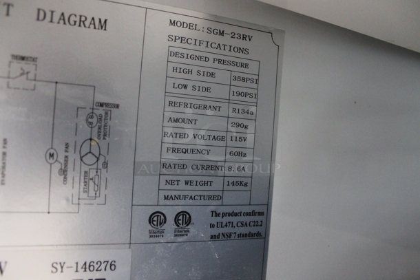 Spartan SGM-23RV Metal Commercial Single Door Reach In Cooler Merchandiser w/ Poly Coated Racks and Drink Sliders on Commercial Casters. 115 Volts, 1 Phase. Tested and Powers On But Does Not Get Cold - Image 8 of 8