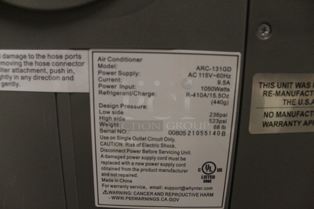 BRAND NEW SCRATCH AND DENT! Whynter ARC-131GD 13,000 BTU Electric Gray Air Conditioner Complete with Factory Accessories.  115V. Tested and Working! - Image 5 of 5