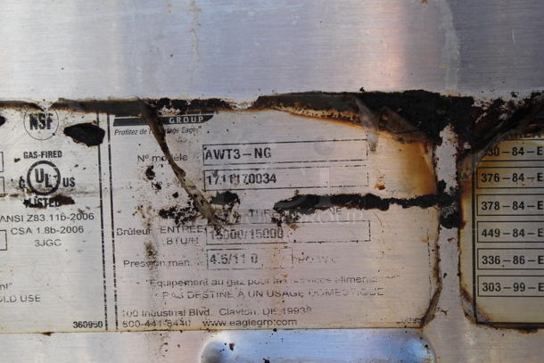 Eagle AWT3-NG Stainless Steel Commercial Natural Gas Powered 3 Bay Steam Table w/ Under Shelf.  - Image 5 of 8