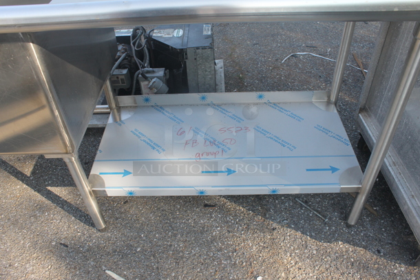 BRAND NEW! Vollrath Commercial Stainless Steel Flush Mount 3 Bay Sink With Left and Right Drain Boards And Right Side Undershelf On Galvanized Legs. Bays are 28x24x15 deep and Drainboards are 37x26 - Image 8 of 9