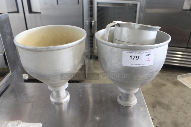 ALL ONE MONEY! Lot of 3 Metal Items; 2 Dough Dropper Hoppers and 1 Pitcher. - Image 1 of 9