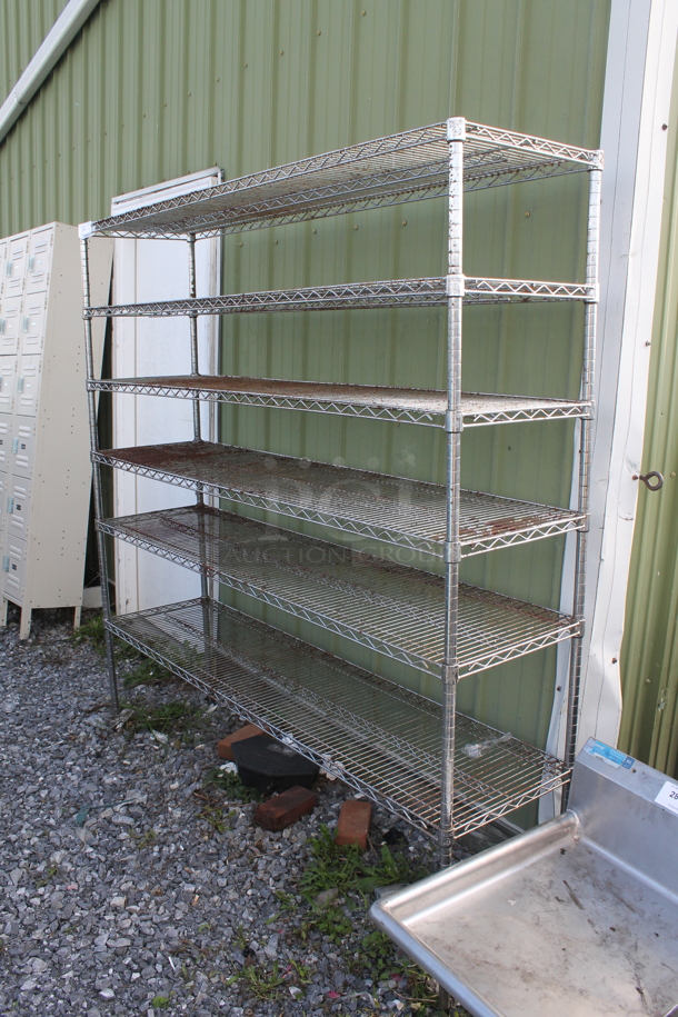 Chrome Finish 6 Tier Wire Shelving Unit. BUYER MUST DISMANTLE. PCI CANNOT DISMANTLE FOR SHIPPING. PLEASE CONSIDER FREIGHT CHARGES. - Image 2 of 2