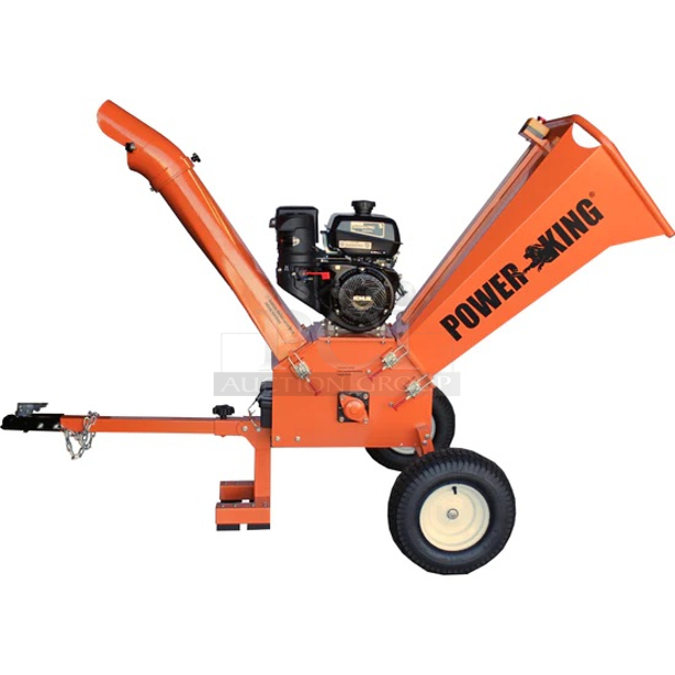 **THIS ITEM IS A LIGHTLY USED RETURN** Kohler PowerKing PK0915 5-Inch 14 HP Tow-Behind Chipper Shredder -. Serial Number: 5109803988. - Max Output: 14 HP at 3600 RPM - Blade Speed: 2530 RPM  - Principal axis rotation direction: counter-clockwise - Max. Chipping Capacity: 5.75 inches - Engine Type: Kohler 14HP CH440 OHV4-stroke - 
Towable with a toolless removable tow bar - Image 5 of 11