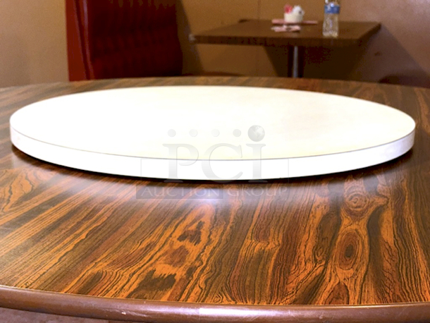 NICE!! 28” Lazy Susan Round Tabletop Turntable, White Wood Pattern Design 28”x1-1/2” - Image 2 of 3