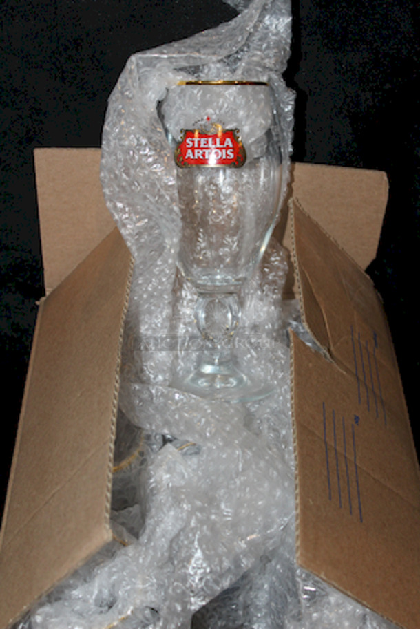 NEW! Stella Artois Chalice, 40 Centiliter Star Glasses. Features Gold Rim With Star Thumb Rest on Stem. 9x Your Bid
 - Image 3 of 5