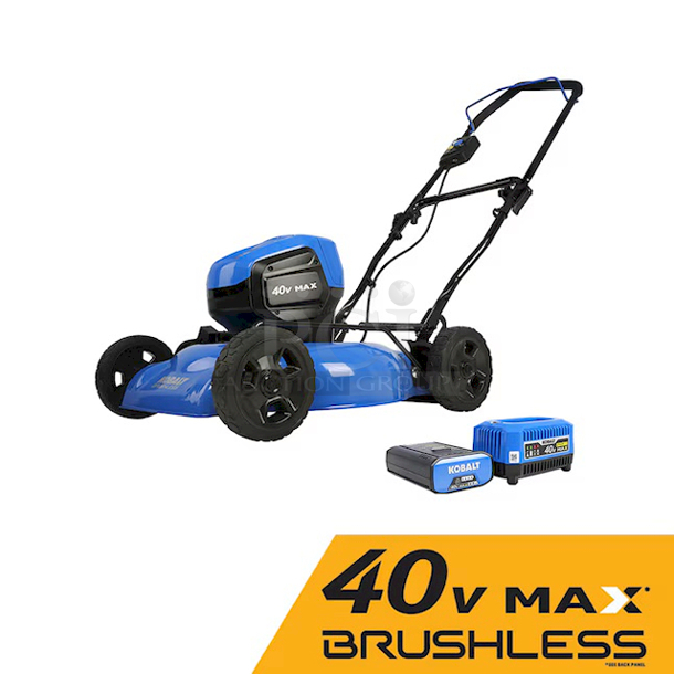 WAITING & READY TO ROLL! - Kobalt 40-volt 19-in Cordless Push Lawn Mower 4 Ah (1 Battery and Charger Included) - 19-in Steel Deck - 7-Position Single Lever Height Adjuster - 2-in-1 Easy Change Mulch and Side Discharge.