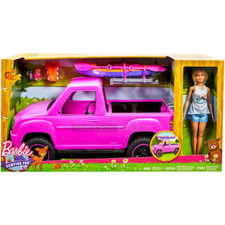 OUTSTANDING! Barbie Camping Fun Doll, Pink Truck and Sea Kayak Adventure Playset