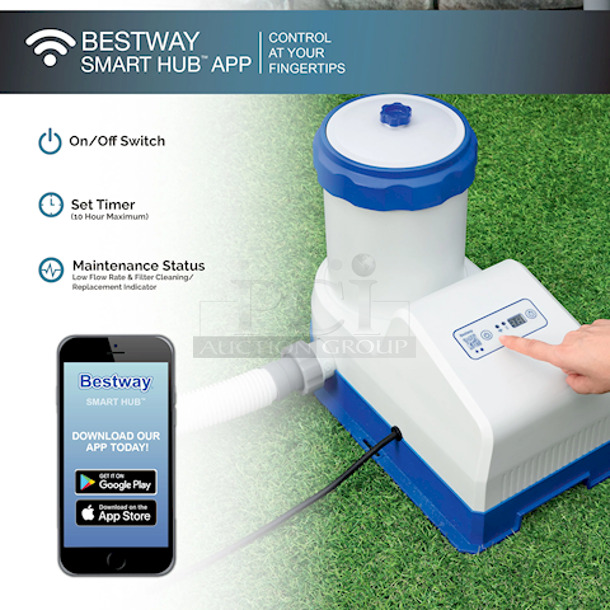 Coleman Power Steel 26’ x 12’ x 52” Oval Above Ground Pool Set. Contains: 1 pool, 1 SmartTouch filter pump (2,000 gal. flow rate) can be controlled through the Bestway Smart Hub™ App (compatible with Type IV cartridge), 1 safety ladder, 1 pool cover - Image 3 of 8