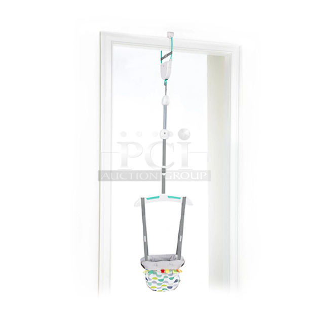 ALL FOR ONE MONEY! (1) Create and Learn 18 Piece Children's Tool Set, (1) Kid Connection Take-Apart Car Engine and Racetrack Car Vehicle Playset (37 Pieces), (1) Halo Rise Above Scooter Combo - Green - Including 1 Scooter, 1 Scooter Helmet, 2 Elbow Pads & 2 Knee Pads! Designed for Riders 5+ Up To 220lbs - Unisex, (3) Pampers Splashers Diapers (18 Pack), (2) Parent’s Choice 30”x40” Baby Blankets, Bananafish Studio Girl Moments Muslin Blanket, (1) Tranquility Temperature Balancing 12lb Weighted Blanket, (1) Baby Blankets (2pk), (1) Black & Decker Power N' Play Workbench - Play Toy Workshop for Kids with working Miter Saw includes 50 Realistic Toy Tools and Accessories &  (1) Bright Starts* 10410-WW
Door Jumper - Image 3 of 11