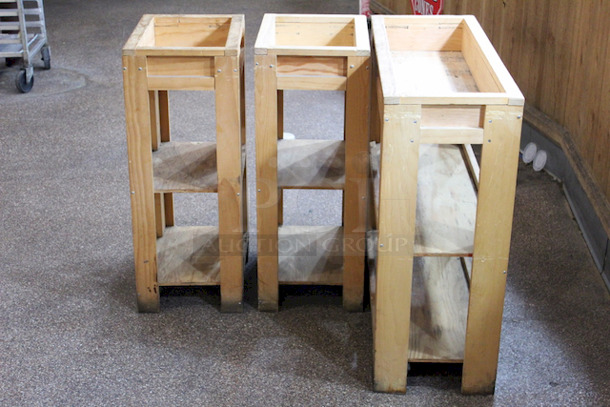 BEAUTIFUL! Wood Merchandisers. 
(1): 33-1/2x13-1/2x33-1/2
(2): 17-1/2x13x33-1/2
3x Your Bid - Image 2 of 12
