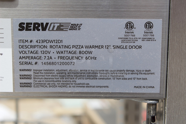 BRAND NEW SCRATCH & DENT! ServIt PDW12D1 12" Full-Service Pizza Warmer with 4-Shelf Rotating Rack. 120v. Glass Is Broken - Image 5 of 6