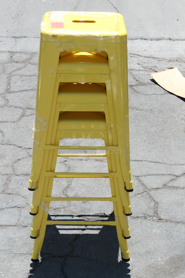 BRAND NEW SCRATCH & DENT! Lancaster Table & Seating 164CMBKLSYEL Alloy Series Citrine Yellow Outdoor Backless Counter Height Stool. 4X YOUR BID - Image 5 of 5