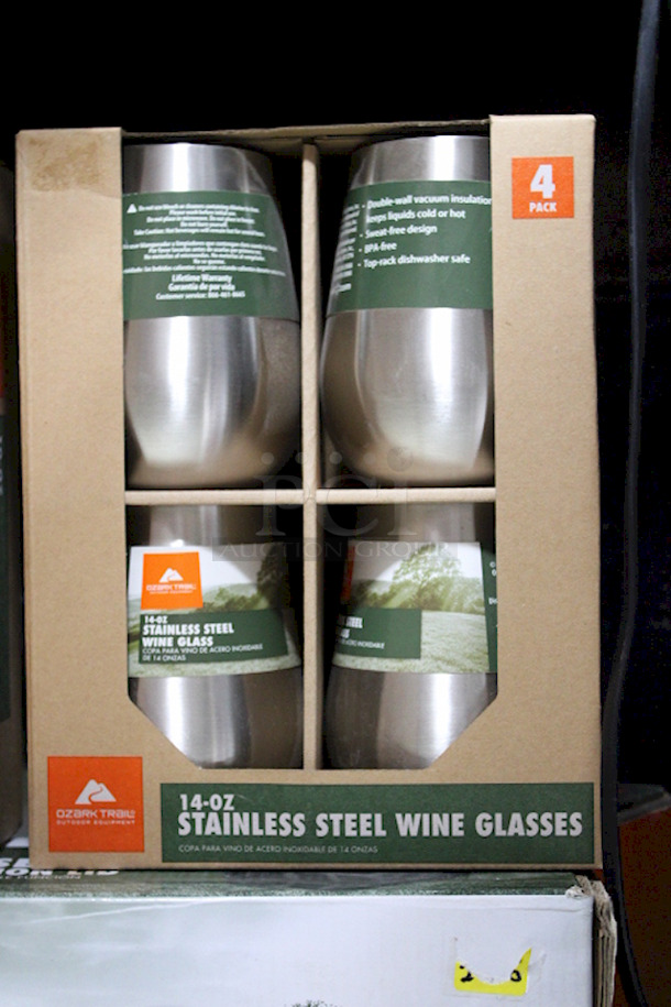 VARIETY LOT!! (1) Ozark Trail 4-Pack 14oz Stainless Steel Wine Glasses, (1)Ozark Trail 4-Pack 10oz Stainless Steel Low Balls, (1) SCHLAGE Century Front Entry Handle. 3x Your Bid - Image 1 of 3