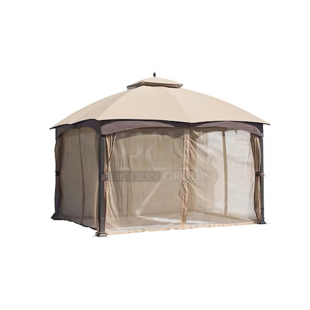 BEAUTIFUL! Allen + Roth 12ft x 10ft Metal Screened Gazebo - Brown.  - Image 11 of 12