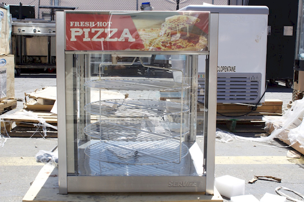 BRAND NEW SCRATCH & DENT! ServIt PDW18D1 18" Full-Service Pizza Warmer with 4-Shelf Rotating Rack. Broken Glass.
 - Image 7 of 8