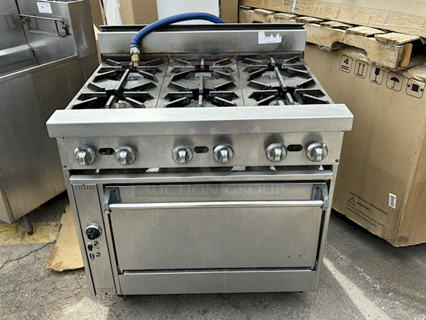 HEAVY DUTY! 36" 6 Burner Range With Convection Oven Base On Commercial Casters, Natural Gas. 