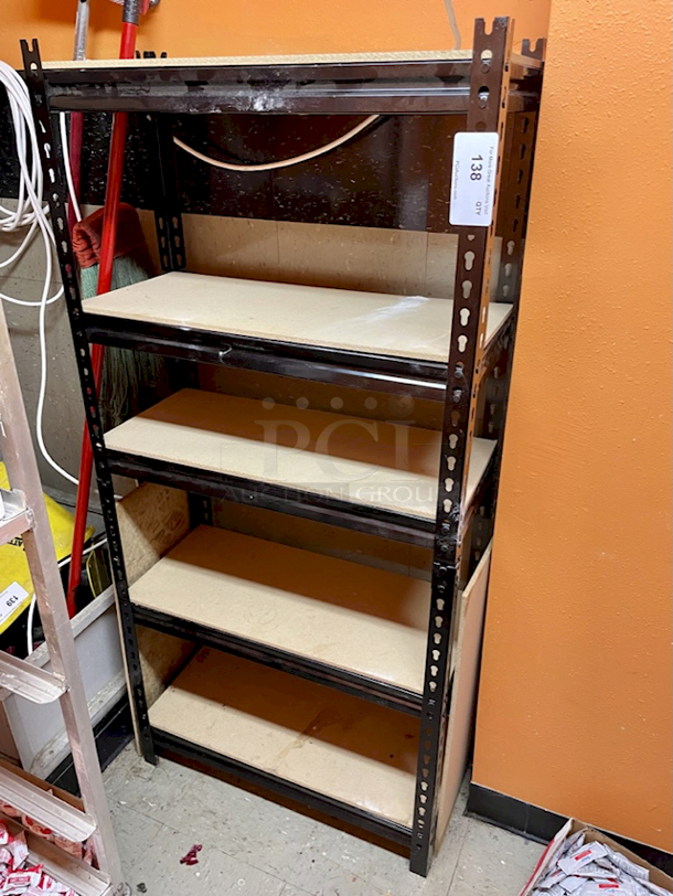 SPECTACULAR! Adjustable 5 Shelf Metal Rack With Wood Shelf Inserts, Black. 18x12x60  - Image 2 of 2