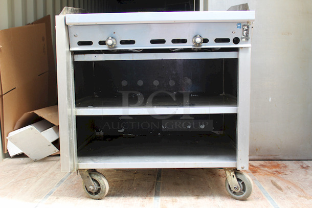 AMAZING! Montague 36-8 Legend 36" Heavy Duty Gas Range With 36" Fry Top & Open Cabinet Base On Commercial Casters With Removable Grease Trap. 36x37x42 - Image 3 of 8