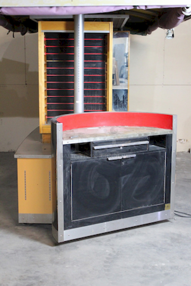 AMAZING! Kiosk With Point of Sales Station, Locking Drawers, Track Lighting. On Commercial Casters. 150x95-1/2x132. 115v Pictured With Drawers Taken Out. - Image 4 of 9