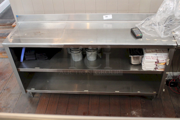 OUTSTANDING! Stainless Steel Enclosed Base Table with Open Front and Adjustable Midshelf.
72x21x42