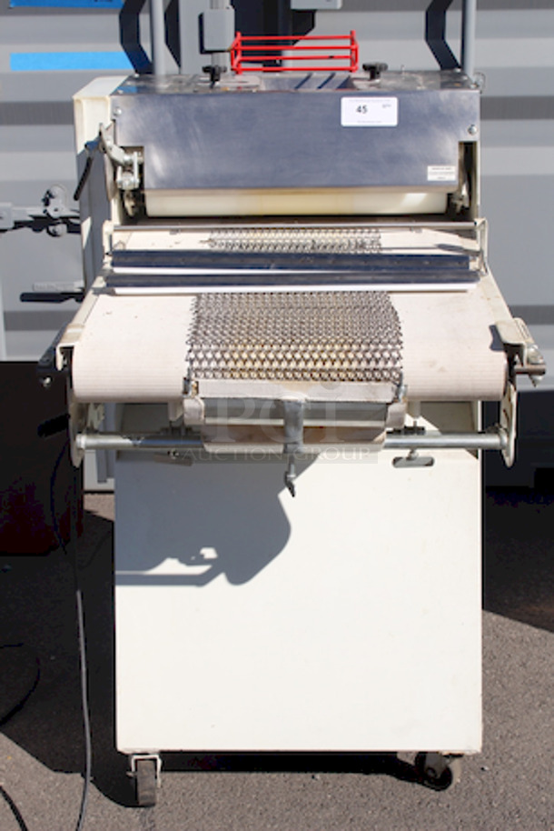 BEAUTIFUL! Bloemhof 860L Bread & Roll Moulder, 24” Wide Roller, 115v. On Commercial Casters,  29x45x52
