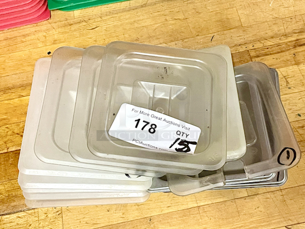 Food Pan Lids: Metal, Plastic, Solid & Slotted. 1/6 Pan & 1/9 Pan Sizes. 15x Your Bid - Image 7 of 8
