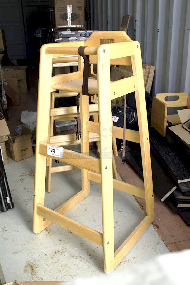 BEAUTIFUL! (3) Wooden Highchairs and (1) Wooden Booster Seat. 4x Your Bid - Image 1 of 11