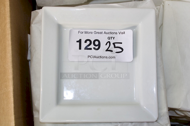 NEW! FULL BOX! CAC China Porcelain PNS-7 Princesquare 7" Bright White Square Porcelain Plates. 7x7x7/8 25x Your Bid - Image 1 of 2