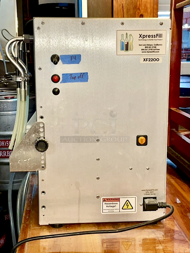 XpressFill XF2200 Carbonated Beverage Open Fill 2 Spout Can Filler. In Great Condition. 360 12oz Per Hour. Includes Hoses & Gauges 115v, .7 Amps, 50/60 Hz  - Image 2 of 4
