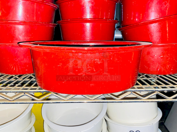 DO NOT PASS THIS UP!! Shelf Full of Bon Chef 5103TERRA 2-3/4 qt., 9-1/2" x 12-3/8" x 4"H, oval, aluminum with ceramic-look coating, Terra Cotta Red and Casserole Dishes and Bon Chef 1-1/2qt 5105S 9 1/8" x 12 3/8" x 2"Oval Pans, Terra Cotta Red. 

28x Your Bid - Image 4 of 5