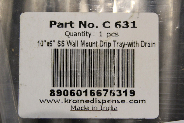 BRAND NEW! Krome Dispense C 631 10″ x 6″ Wall Mount Drip Tray – Brushed Stainless – With Drain - Image 2 of 3