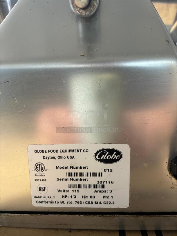 Globe C12 Manual Meat & Cheese Slicer w/ 12" Blade, Belt Driven, Aluminum, 1/3 hp
 - Image 4 of 5
