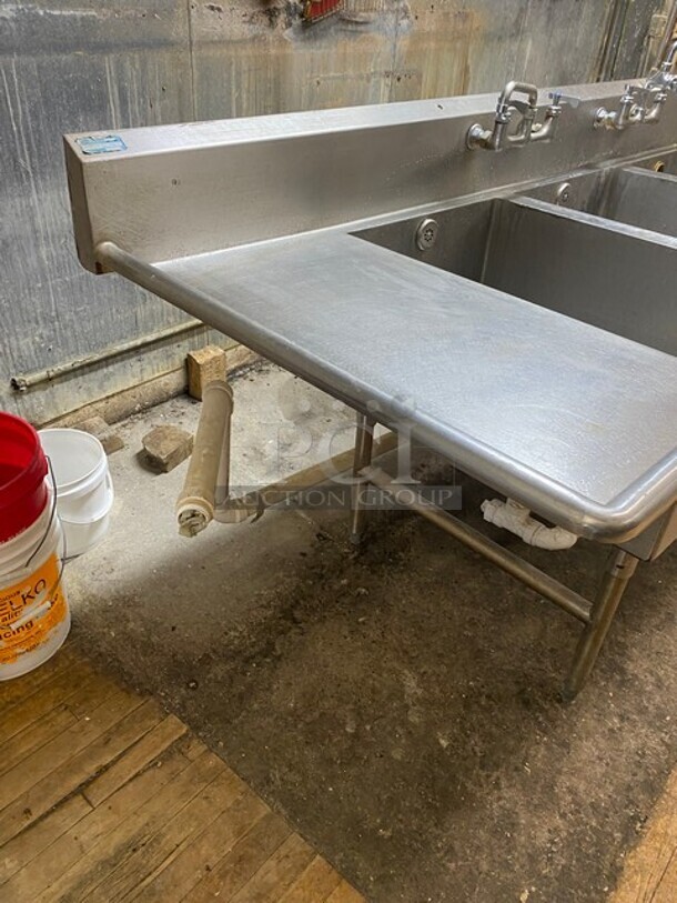 Advance Stainless Steel Commercial 3 Compartment Dish Washing Sink! With Dual Side Drain Board! With Faucet And Handles! Each Compartment 24x30 Excellent For Full Size Sheet Pans! - Image 3 of 9